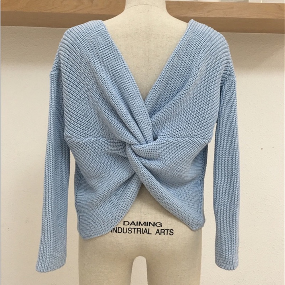 5🌟Sunny Day Sexy Blue Long Sleeve Cozy Sweater - Picture 6 of 8